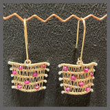 Soumak Weave Earrings, Horizontal elements with Rubies