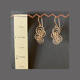 Gold wire earrings, overlapping spirals