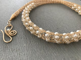 woven gold necklace with freshwater pearls