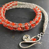 Gemstone Viking Knit Necklace: Silver, Carnelian